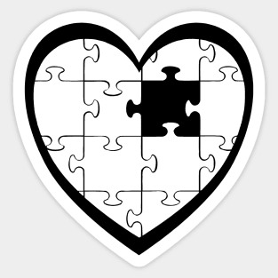 Black Jigsaw Puzzle Heart Sticker